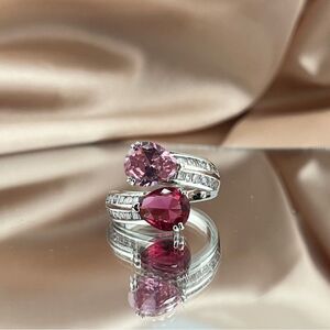 Sterling Silver Pink and Red Drop Gemstone Ring